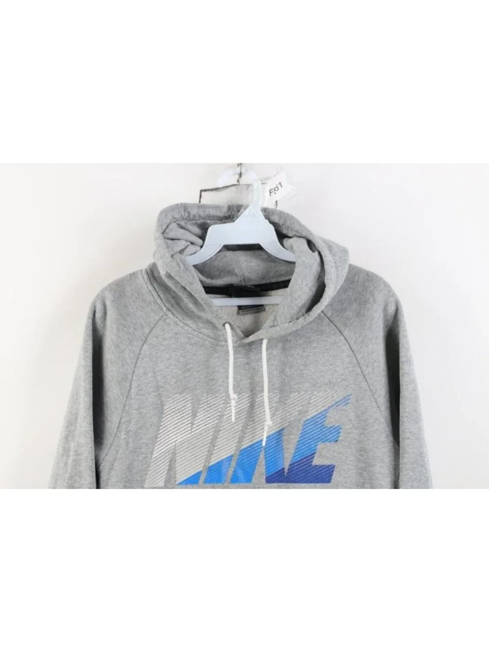 Vtg Y2K Nike Mens Medium Spell Out Block Letter Hoodie Sweatshirt Heather Gray